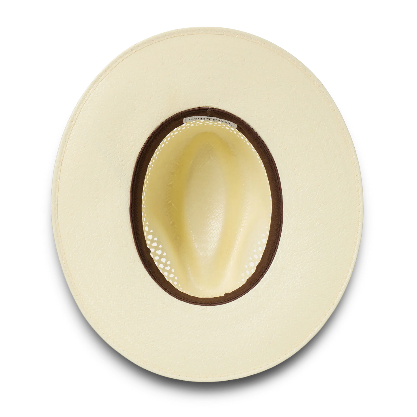 Moon Ridge Hats and Heritage Stetson Digger straw hat, natural cream color, with a brown leather hatband and UPF 50+ protection.