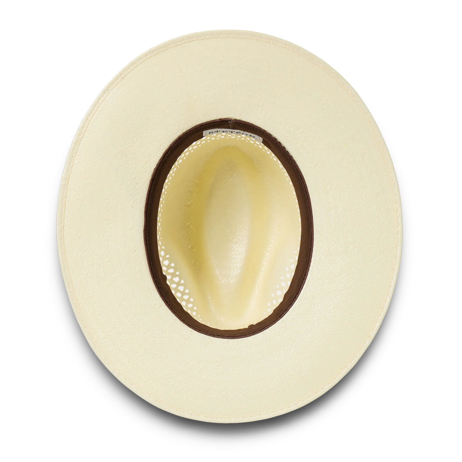 Moon Ridge Hats and Heritage Stetson Digger straw hat, natural cream color, with a brown leather hatband and UPF 50+ protection.