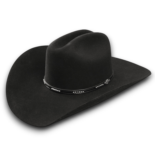 Moon Ridge Hats and Heritage Stetson 72 Llano black wool cowboy hat with cattleman crown and silver-studded band. alternate view