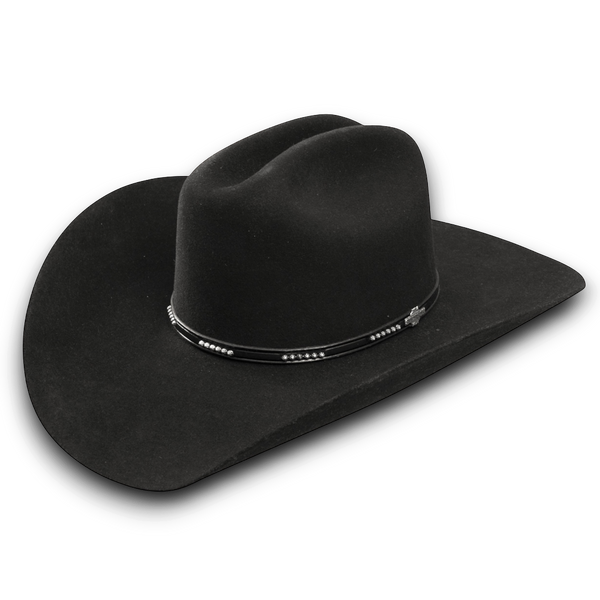 Moon Ridge Hats and Heritage Stetson 72 Llano black wool cowboy hat with cattleman crown and silver-studded band.