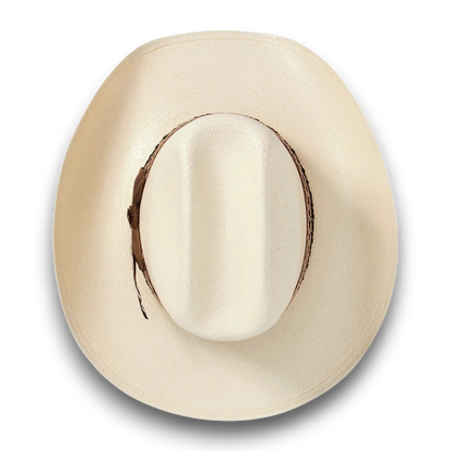 Moon Ridge Hats and Heritage Stetson Lonetree natural straw cowboy hat with cattleman crown and brown band.