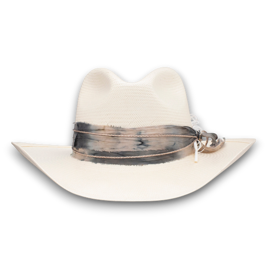 Moon Ridge Hats and Heritage Stetson Laurel Hill straw cowboy hat with a decorative tie-dye fabric hatband. alternate view