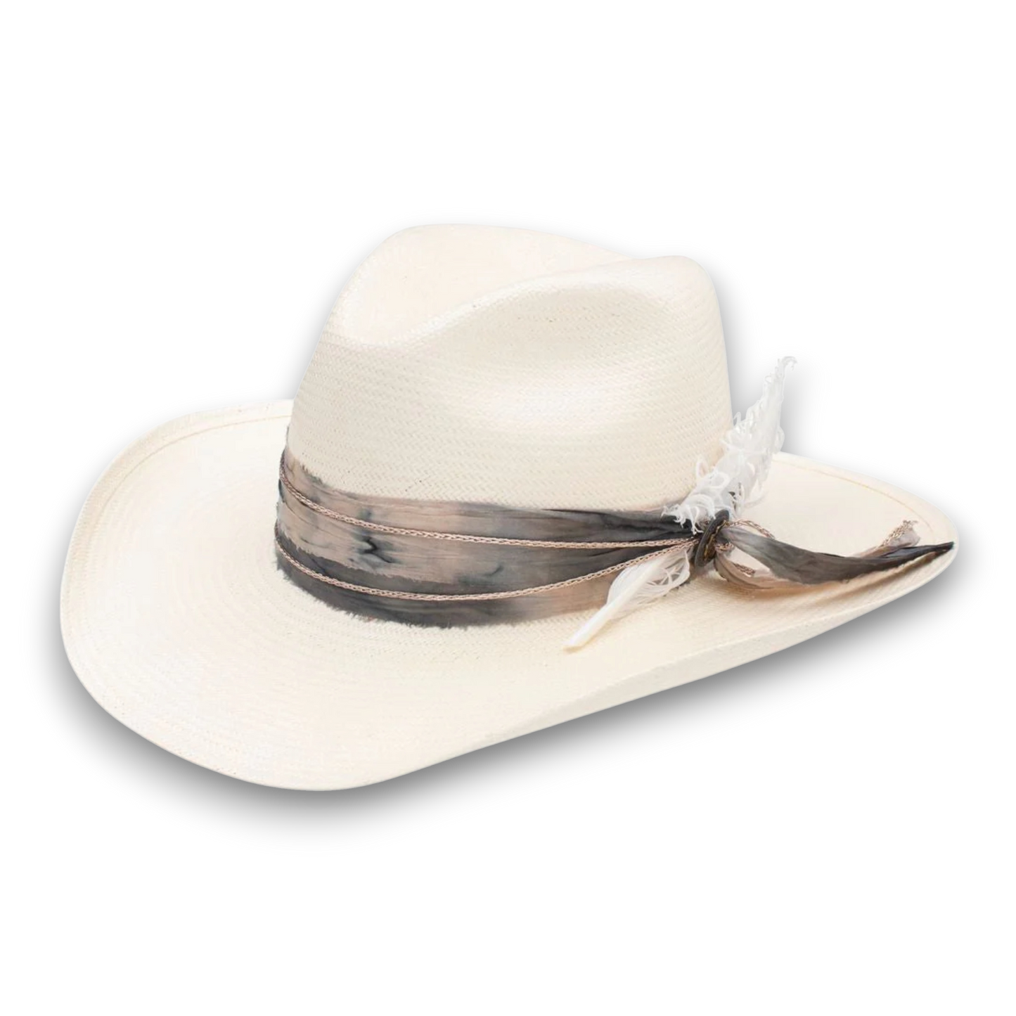 Moon Ridge Hats and Heritage Stetson Laurel Hill straw cowboy hat with a decorative tie-dye fabric hatband