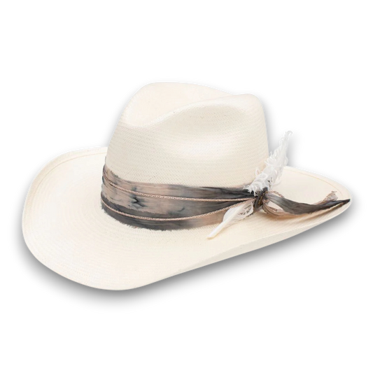 Moon Ridge Hats and Heritage Stetson Laurel Hill straw cowboy hat with a decorative tie-dye fabric hatband