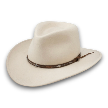 Moon Ridge Hats and Heritage Stetson Mountain Sky off-white crushable wool felt cowboy hat with leather hatband