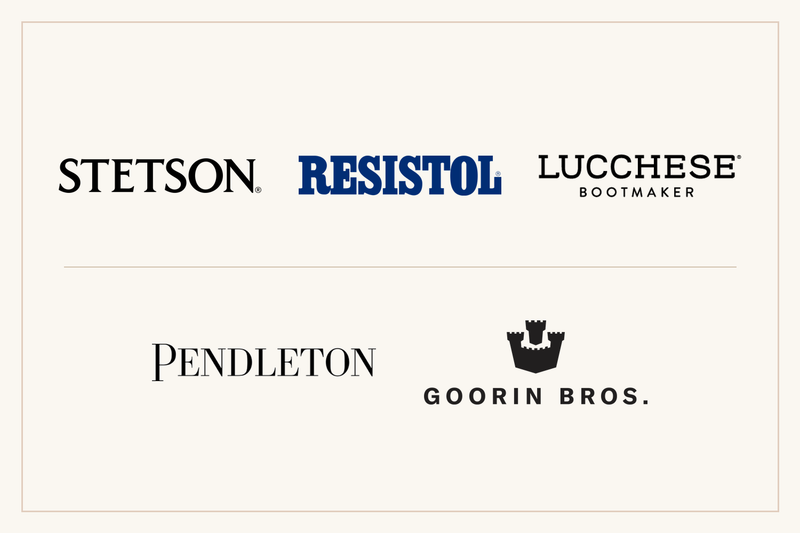 Moon Ridge legendary brand partners: Stetson, Resistol, Lucchese, Pendleton, Goorin Bros.