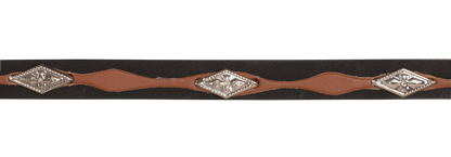 Moon Ridge black and brown leather hat band with silver concho details and wavy accent.