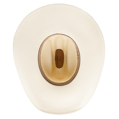 Rafter M Hat Company Resistol Anders straw hat, natural straw color, tall vented crown, 4 1/4" brim, 4 1/8" crown.