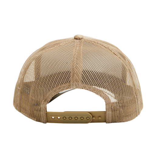 Rafter M Hat Company tan corduroy trucker cap with Stetson leather patch and braided rope detail. alternate view