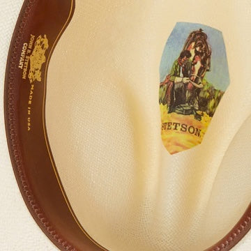 Rafter M Hat Company Stetson Broken Bow 10X straw Gus crown hat with leather band. 4" front, 5 1/2" back crown, 4 1/2" brim.