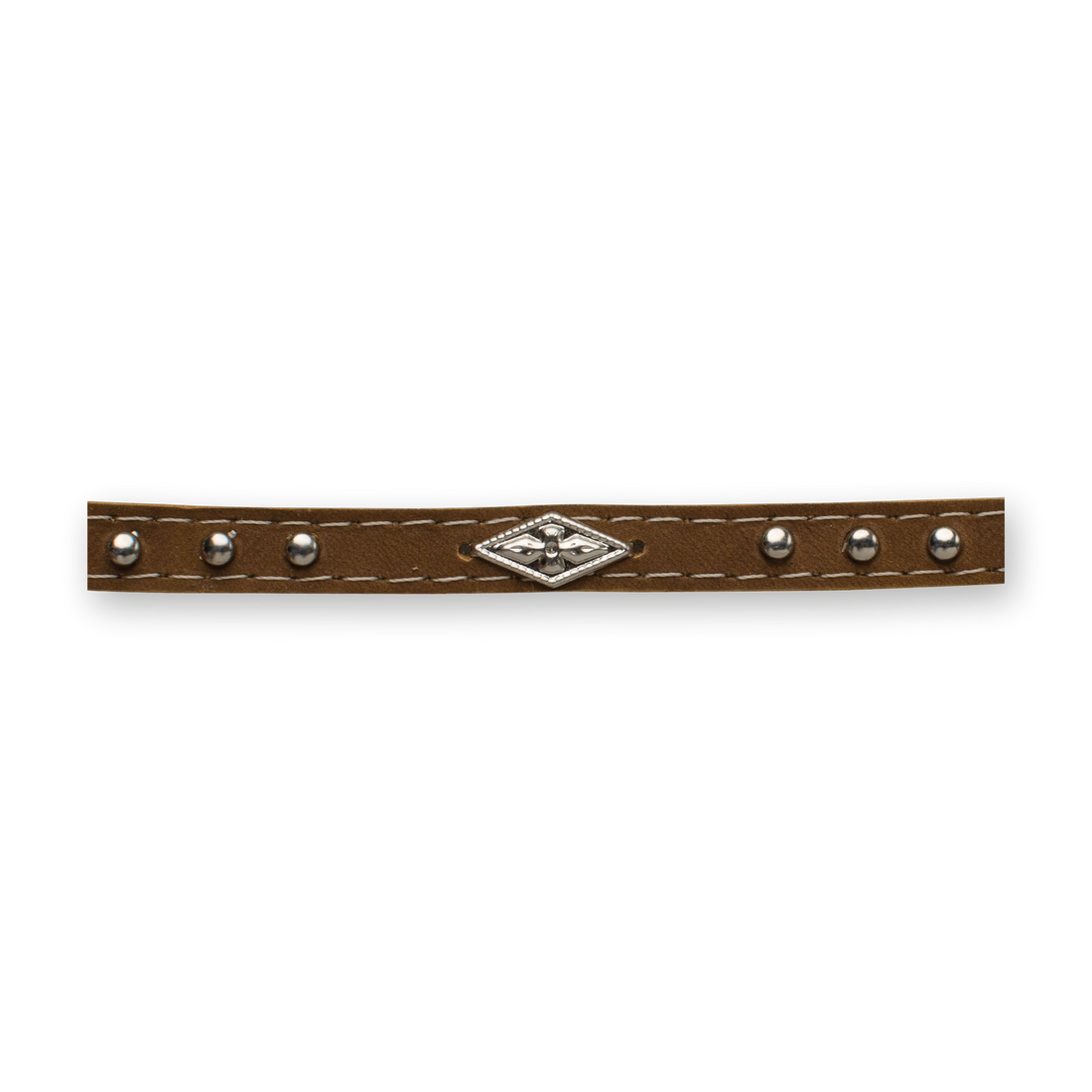 Resistol Travis 7X straw cowboy hat, detail of brown leather studded hatband and diamond concho