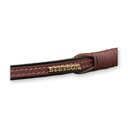 Stetson Bozeman, leather band and Stetson badge detail