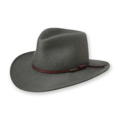 Stetson Bozeman crushable wool hat in Steel, three-quarter view