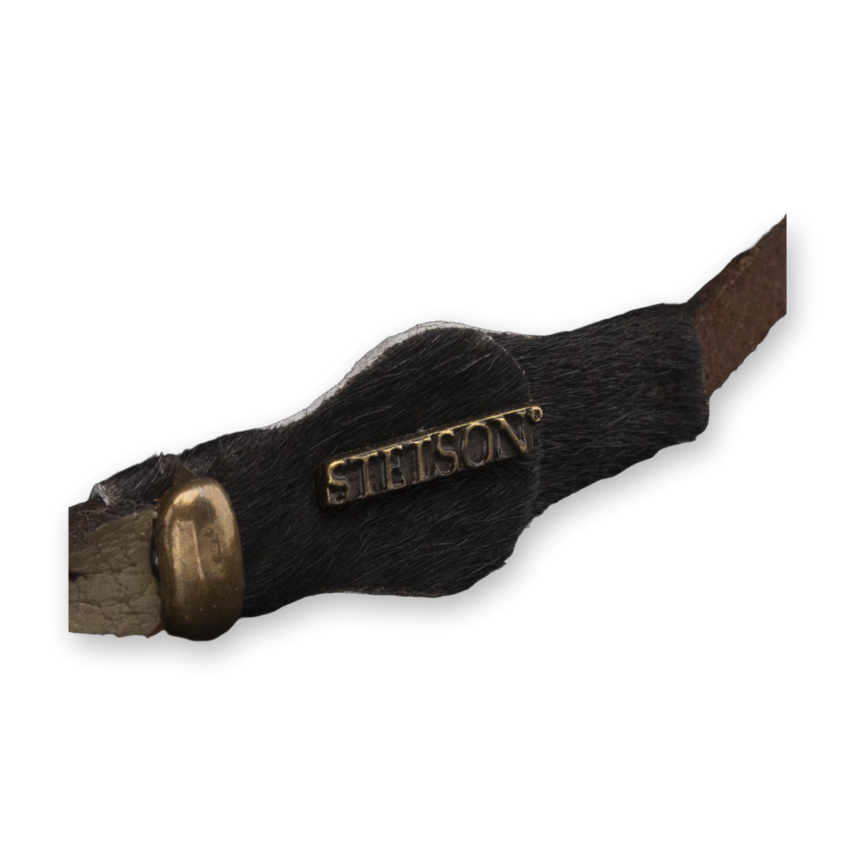 Stetson Drifter 4X, hair-on-hide band and Stetson badge detail