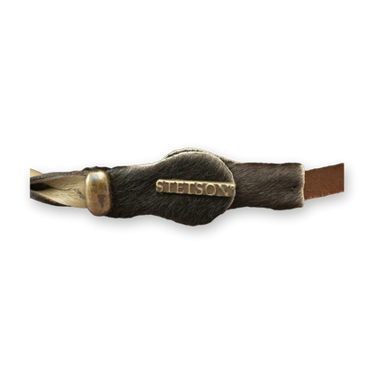 Stetson Drifter 4X in Stone, hair-on-hide band and Stetson badge detail