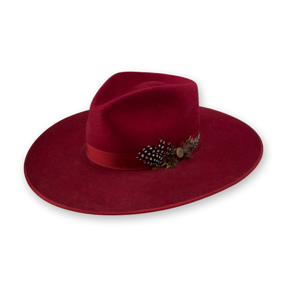 Stetson Midtown wide flat brim hat in Burgundy, three-quarter view